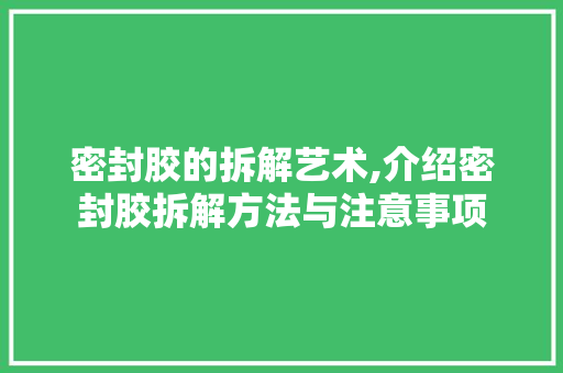 密封胶的拆解艺术,介绍密封胶拆解方法与注意事项