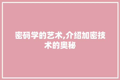 密码学的艺术,介绍加密技术的奥秘