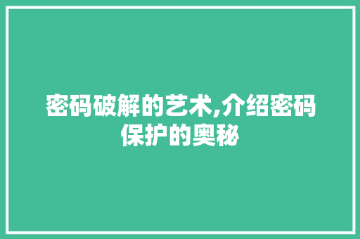 密码破解的艺术,介绍密码保护的奥秘