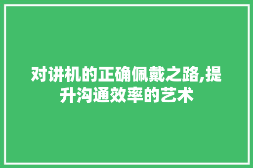 对讲机的正确佩戴之路,提升沟通效率的艺术