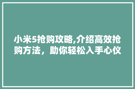 小米5抢购攻略,介绍高效抢购方法，助你轻松入手心仪产品