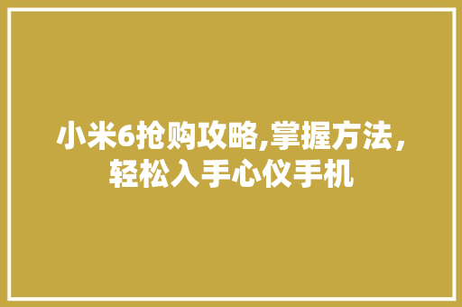 小米6抢购攻略,掌握方法，轻松入手心仪手机 服务器/数据库