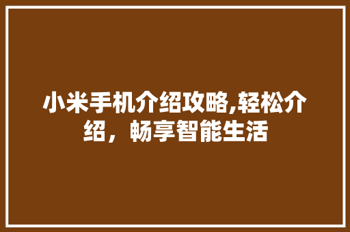 小米手机介绍攻略,轻松介绍，畅享智能生活