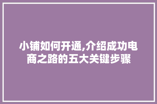 小铺如何开通,介绍成功电商之路的五大关键步骤
