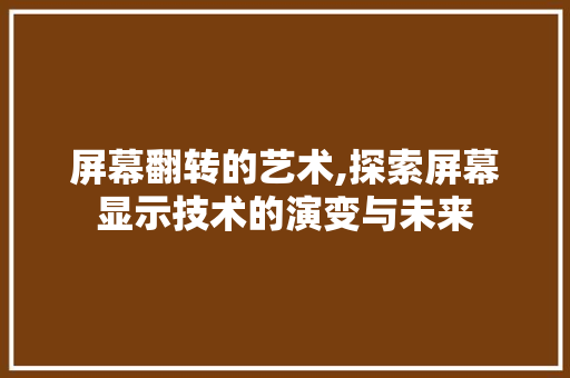 屏幕翻转的艺术,探索屏幕显示技术的演变与未来 屏幕翻转的艺术,探索屏幕显示技术的演变与未来