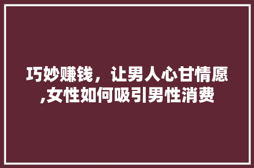 巧妙赚钱，让男人心甘情愿,女性如何吸引男性消费