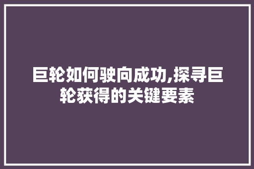 巨轮如何驶向成功,探寻巨轮获得的关键要素