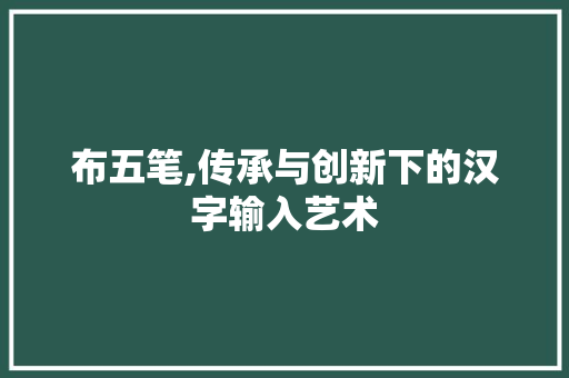 布五笔,传承与创新下的汉字输入艺术