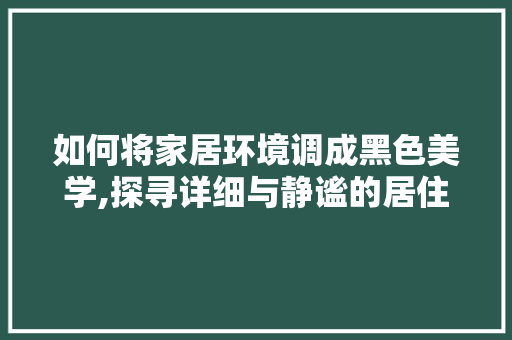 如何将家居环境调成黑色美学,探寻详细与静谧的居住空间