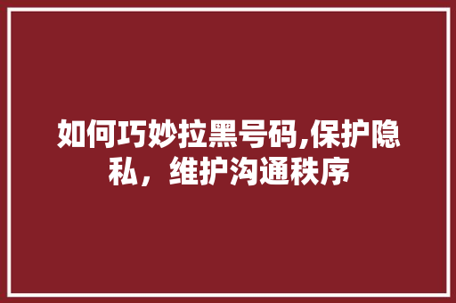 如何巧妙拉黑号码,保护隐私，维护沟通秩序