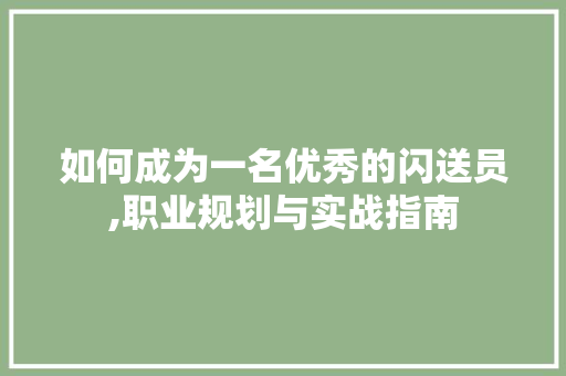 如何成为一名优秀的闪送员,职业规划与实战指南