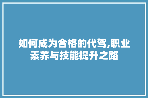 如何成为合格的代驾,职业素养与技能提升之路