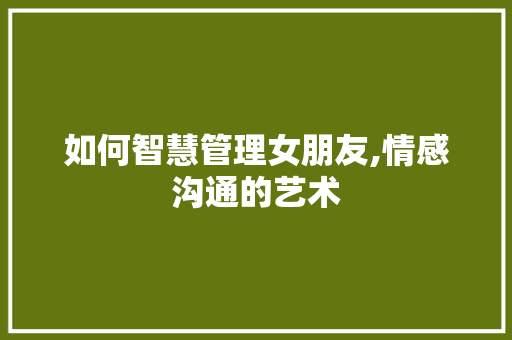 如何智慧管理女朋友,情感沟通的艺术