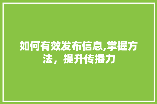 如何有效发布信息,掌握方法，提升传播力