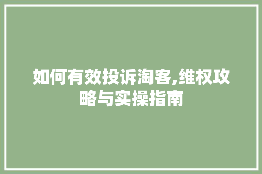 如何有效投诉淘客,维权攻略与实操指南