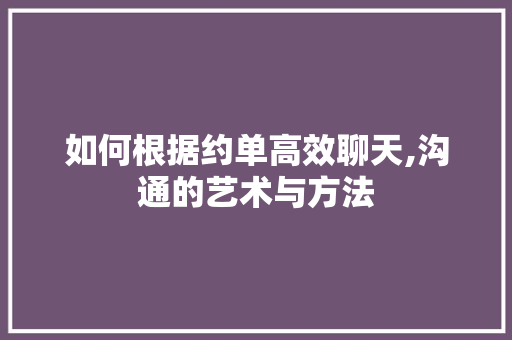 如何根据约单高效聊天,沟通的艺术与方法
