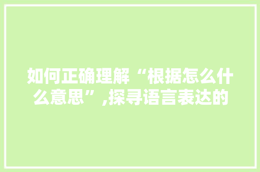 如何正确理解“根据怎么什么意思”,探寻语言表达的奥秘