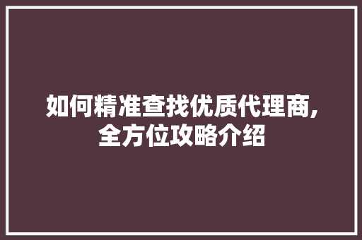 如何精准查找优质代理商,全方位攻略介绍