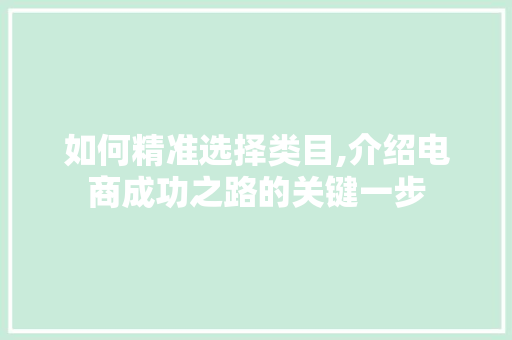 如何精准选择类目,介绍电商成功之路的关键一步