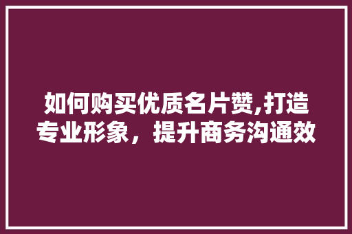 如何购买优质名片赞,打造专业形象，提升商务沟通效率