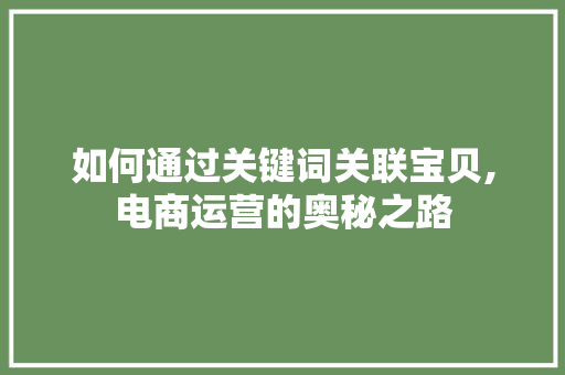 如何通过关键词关联宝贝,电商运营的奥秘之路