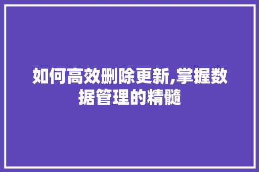 如何高效删除更新,掌握数据管理的精髓