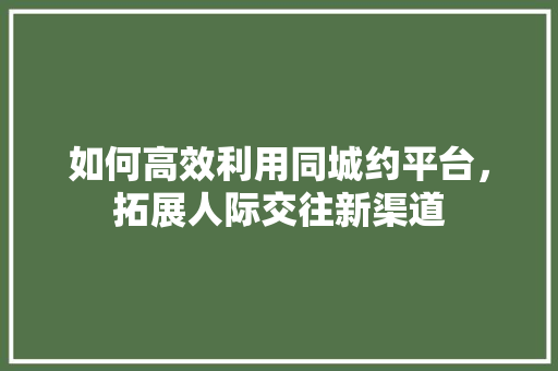 如何高效利用同城约平台，拓展人际交往新渠道