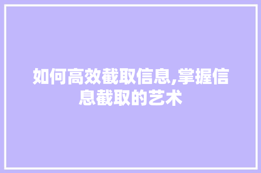 如何高效截取信息,掌握信息截取的艺术