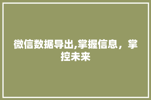 微信数据导出,掌握信息，掌控未来