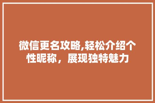 微信更名攻略,轻松介绍个性昵称，展现独特魅力