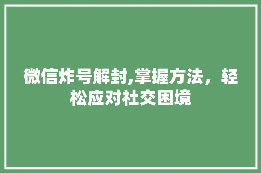 微信炸号解封,掌握方法，轻松应对社交困境 SEO教程