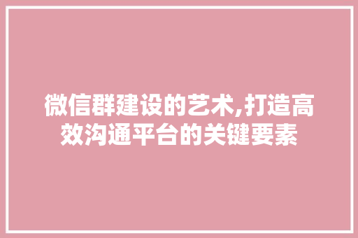 微信群建设的艺术,打造高效沟通平台的关键要素