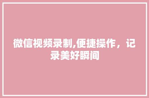 微信视频录制,便捷操作，记录美好瞬间