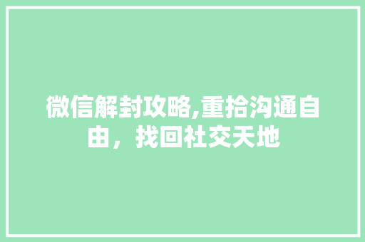微信解封攻略,重拾沟通自由，找回社交天地