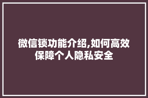 微信锁功能介绍,如何高效保障个人隐私安全 Web前端
