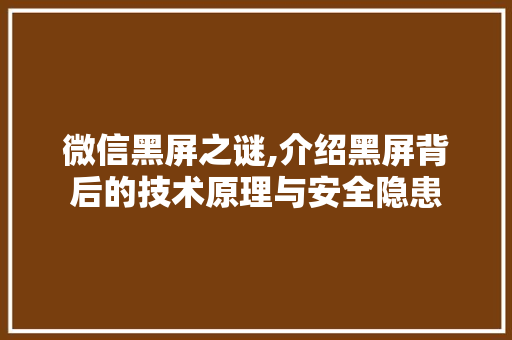 微信黑屏之谜,介绍黑屏背后的技术原理与安全隐患 服务器/数据库