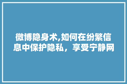 微博隐身术,如何在纷繁信息中保护隐私，享受宁静网络时光