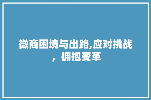 微商困境与出路,应对挑战，拥抱变革