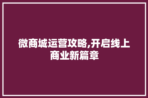 微商城运营攻略,开启线上商业新篇章