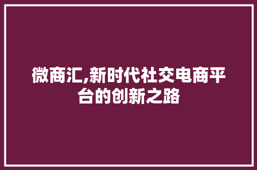 微商汇,新时代社交电商平台的创新之路