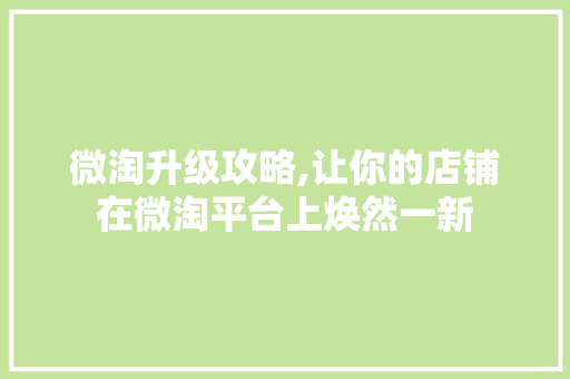 微淘升级攻略,让你的店铺在微淘平台上焕然一新
