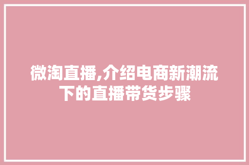 微淘直播,介绍电商新潮流下的直播带货步骤