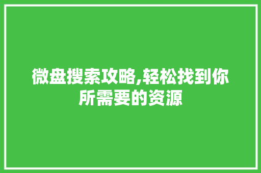 微盘搜索攻略,轻松找到你所需要的资源