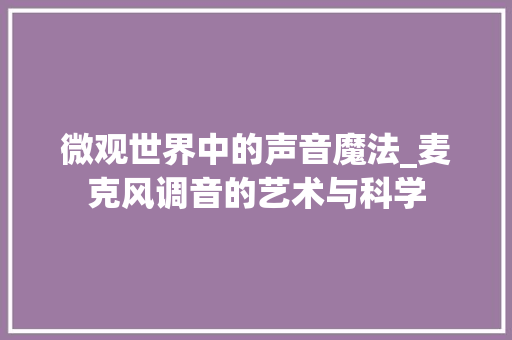 微观世界中的声音魔法_麦克风调音的艺术与科学 建站教程