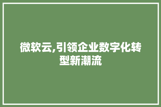 微软云,引领企业数字化转型新潮流