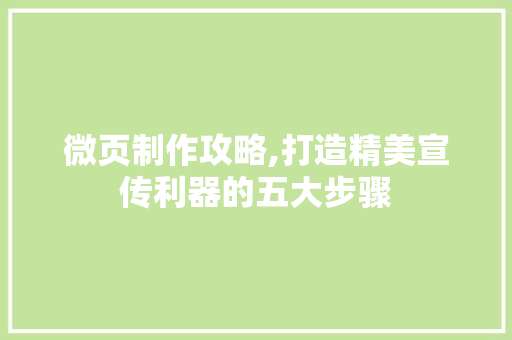 微页制作攻略,打造精美宣传利器的五大步骤