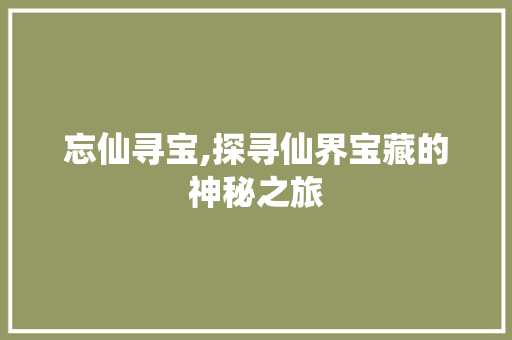 忘仙寻宝,探寻仙界宝藏的神秘之旅