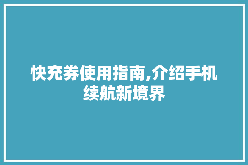 快充券使用指南,介绍手机续航新境界