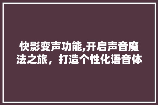 快影变声功能,开启声音魔法之旅，打造个性化语音体验