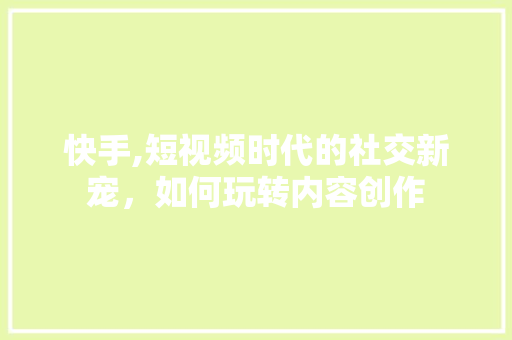 快手,短视频时代的社交新宠，如何玩转内容创作